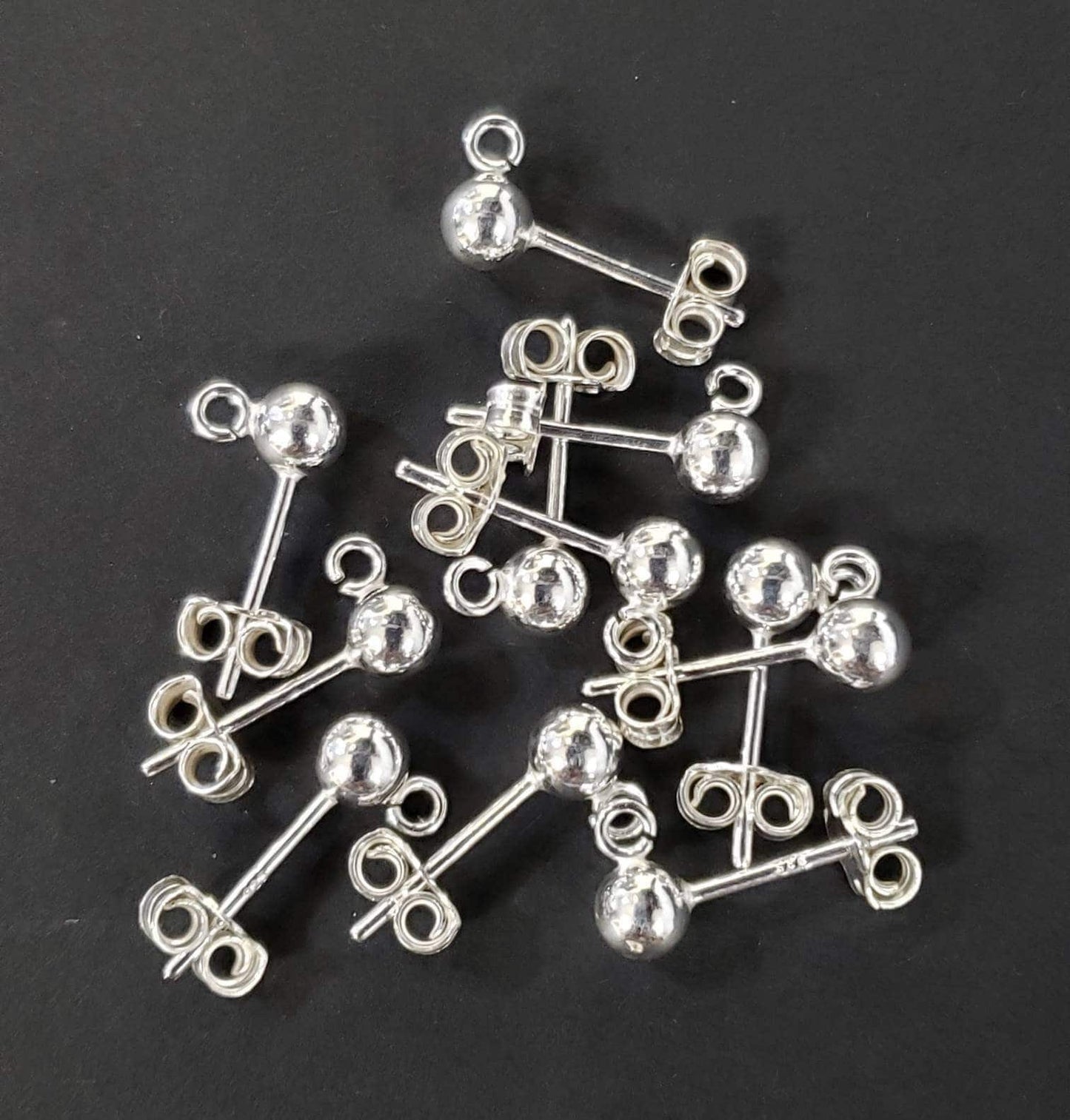 1 Pair 925 Sterling Silver Ball Post with Open Ring and Butterfly Clutch Earrings Making Post, 3,4 5,6mm Gem Hanging Earrings Making Post