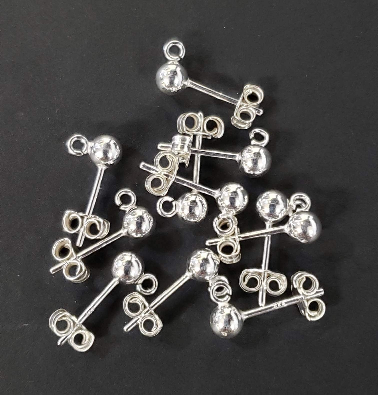 1 Pair 925 Sterling Silver Ball Post with Open Ring and Butterfly Clutch Earrings Making Post, 3,4 5,6mm Gem Hanging Earrings Making Post