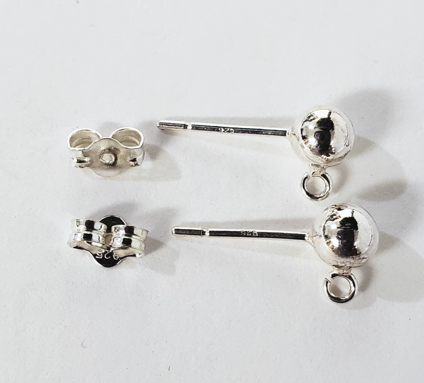 1 Pair 925 Sterling Silver Ball Post with Open Ring and Butterfly Clutch Earrings Making Post, 3,4 5,6mm Gem Hanging Earrings Making Post