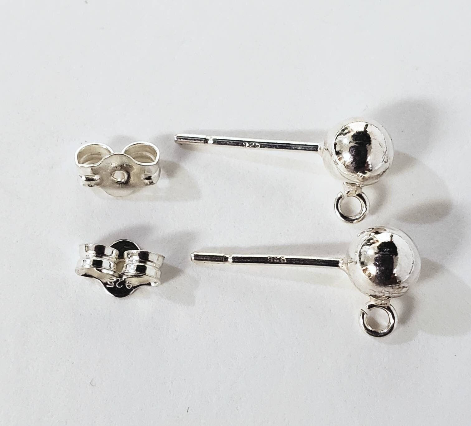 1 Pair 925 Sterling Silver Ball Post with Open Ring and Butterfly Clutch Earrings Making Post, 3,4 5,6mm Gem Hanging Earrings Making Post
