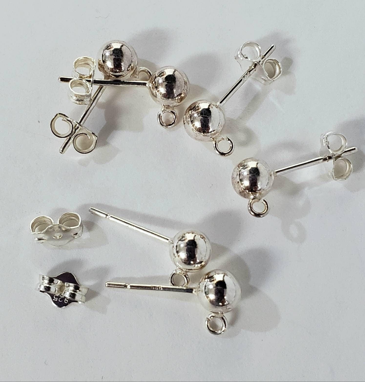 1 Pair 925 Sterling Silver Ball Post with Open Ring and Butterfly Clutch Earrings Making Post, 3,4 5,6mm Gem Hanging Earrings Making Post