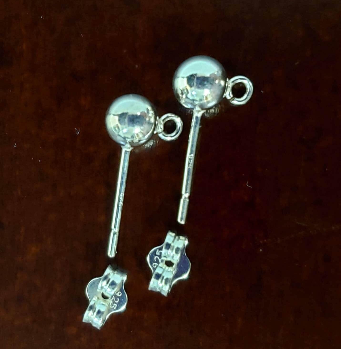 1 Pair 925 Sterling Silver Ball Post with Open Ring and Butterfly Clutch Earrings Making Post, 3,4 5,6mm Gem Hanging Earrings Making Post