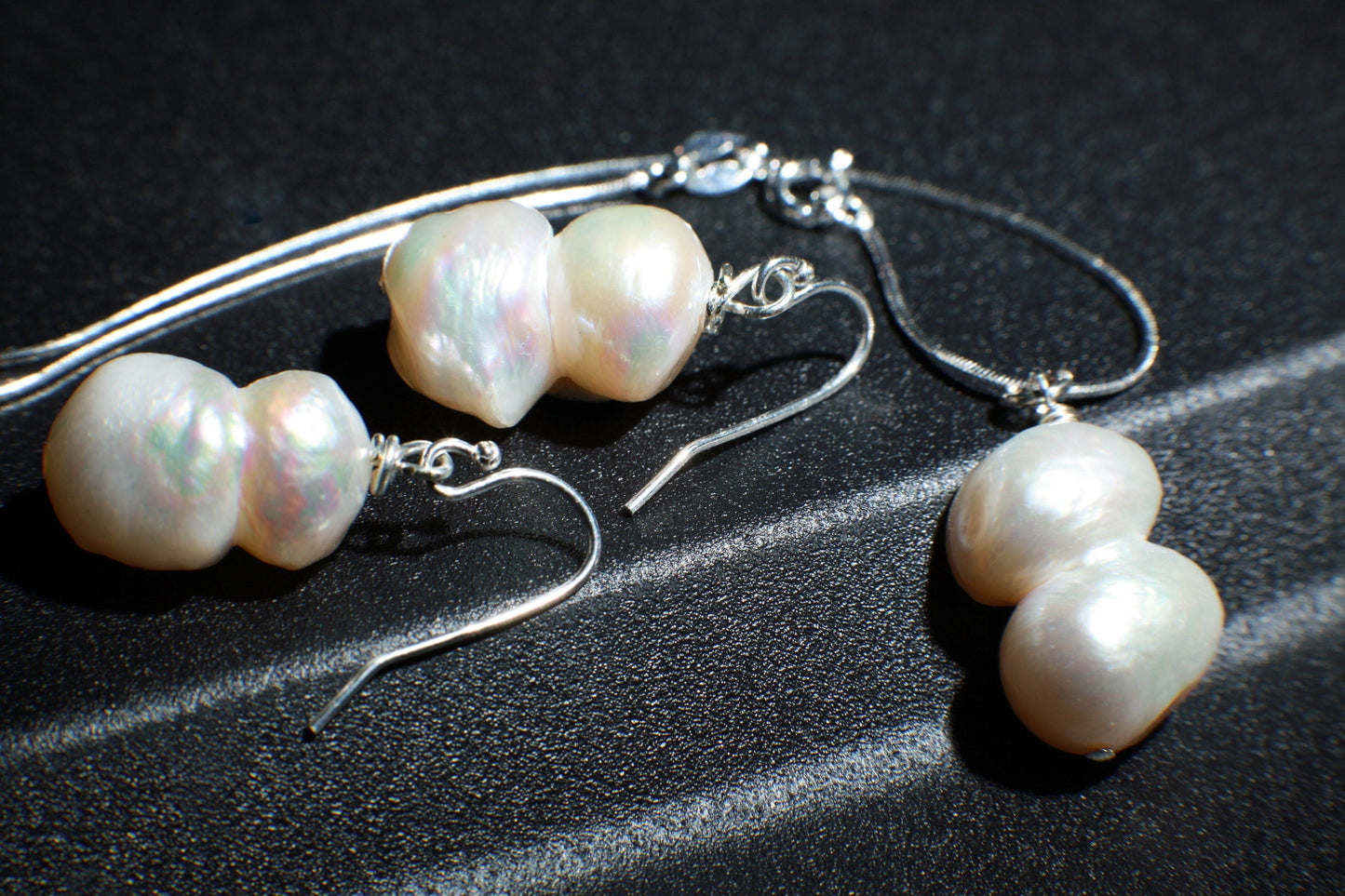 Freshwater Baroque Pearl Earrings Necklace Set,19mm Baroque Pearl fig8 , 925 Italian Sterling Silver Necklace & Earwire Beachwear Set
