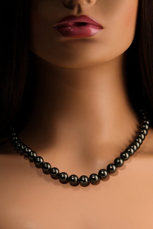 Black South Sea Shell Pearl 10mm Large High Luster Statement Necklace with Strong Magnetic Ball Clasp Necklace, Bridal, Gift for Her 20”