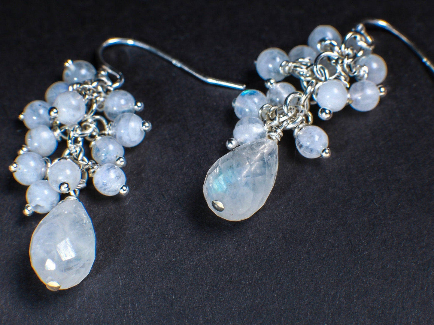 Moonstone Earring, Genuine Moonstone Clusters & Teardrop Wire Wrapped in 14K Gold Filled EarWire, June Birthstone,Bridal,White Earring, Gift