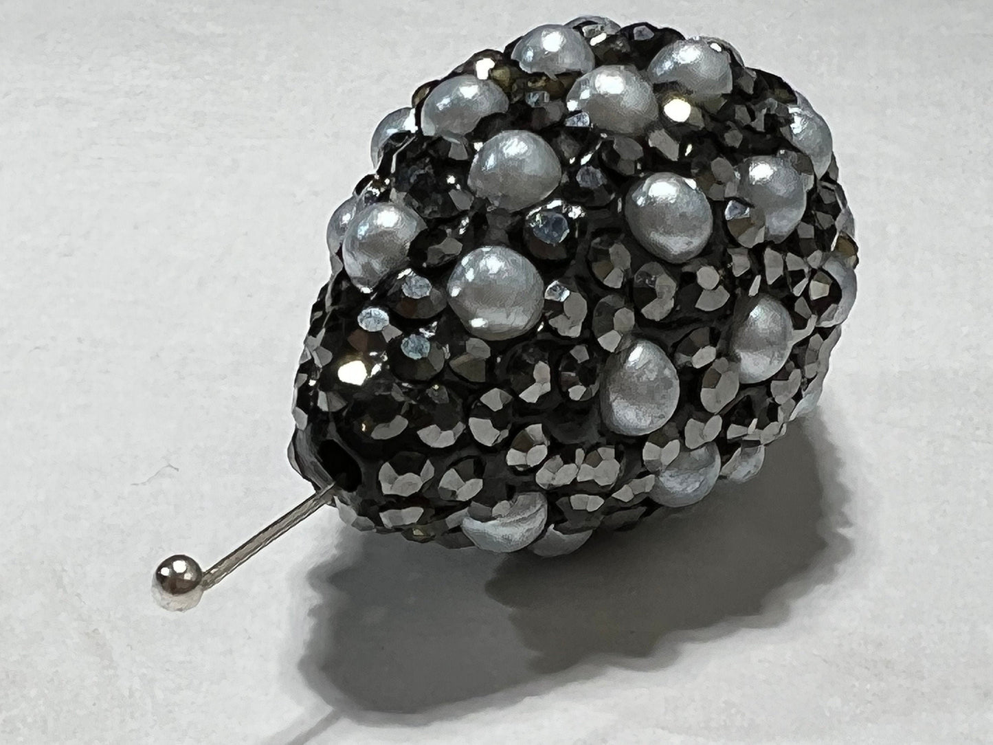 Pearl and Turquoise with Gold & Black Crystal Pave Rhinestone Handmade Fancy Focal Bead, 30-35mm Long, 1 pc, Jewelry Making Bling Bead