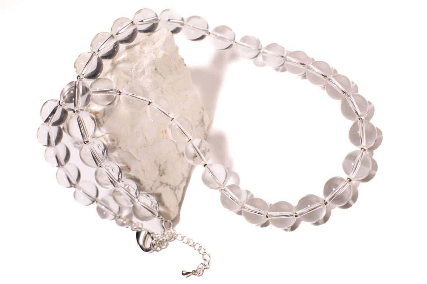 Natural Rock Crystal 10mm Smooth Round Silver, 2" Adjustable Necklace, AAA Quality Rock Crystal Quartz, Healing, Energy, Meditation Necklace
