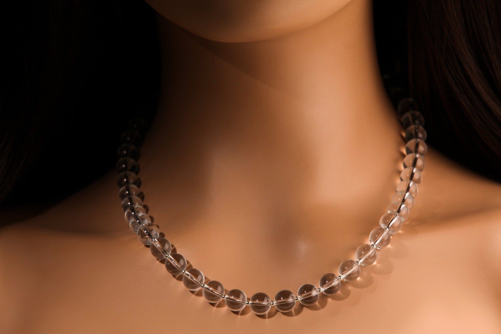 Natural Rock Crystal 10mm Smooth Round Silver, 2" Adjustable Necklace, AAA Quality Rock Crystal Quartz, Healing, Energy, Meditation Necklace