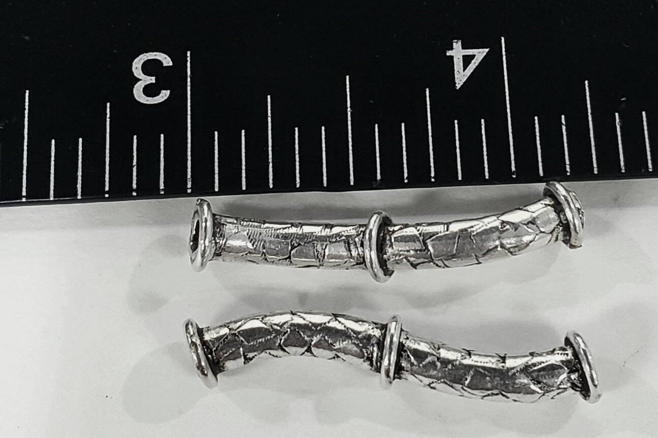 2 pieces 925 Sterling Silver 4x30mm Bali curved tube, vintage handmade Bali noodles tube jewelry spacer. Jewelry making supplies