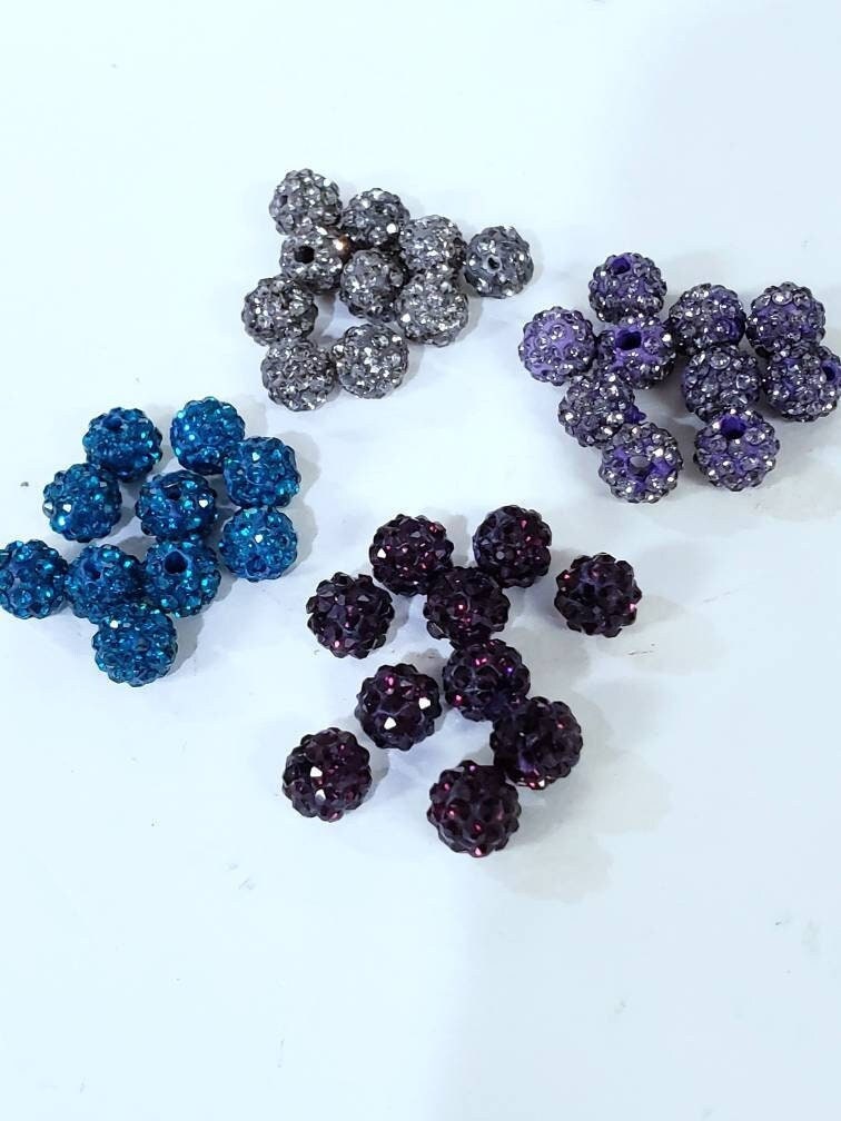 4 Pcs Crystal bead 6mm round, very sparkly diamond style spacer bead for jewelry making, bling bead in 4 colors black, violet, blue, purple