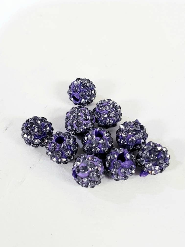 4 Pcs Crystal bead 6mm round, very sparkly diamond style spacer bead for jewelry making, bling bead in 4 colors black, violet, blue, purple