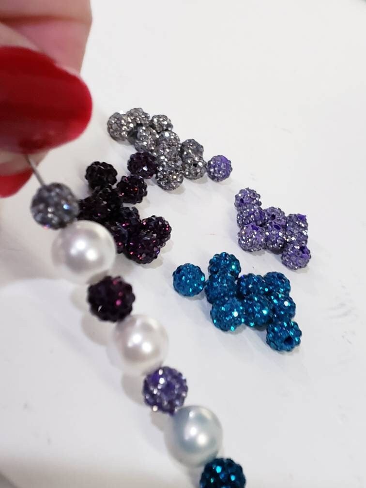 4 Pcs Crystal bead 6mm round, very sparkly diamond style spacer bead for jewelry making, bling bead in 4 colors black, violet, blue, purple