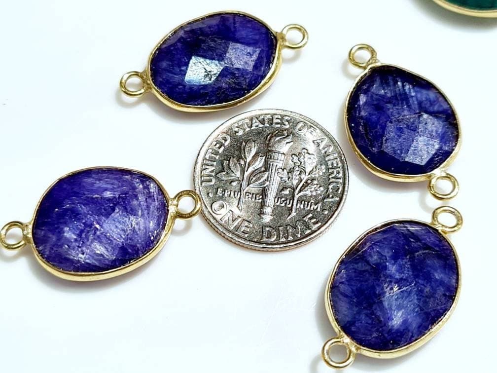 Ruby Sapphire, Emerald, Pyrite Faceted Oval 12-15x20mm Connector, Pendant, Focal Bead, Jewelry Making Piece