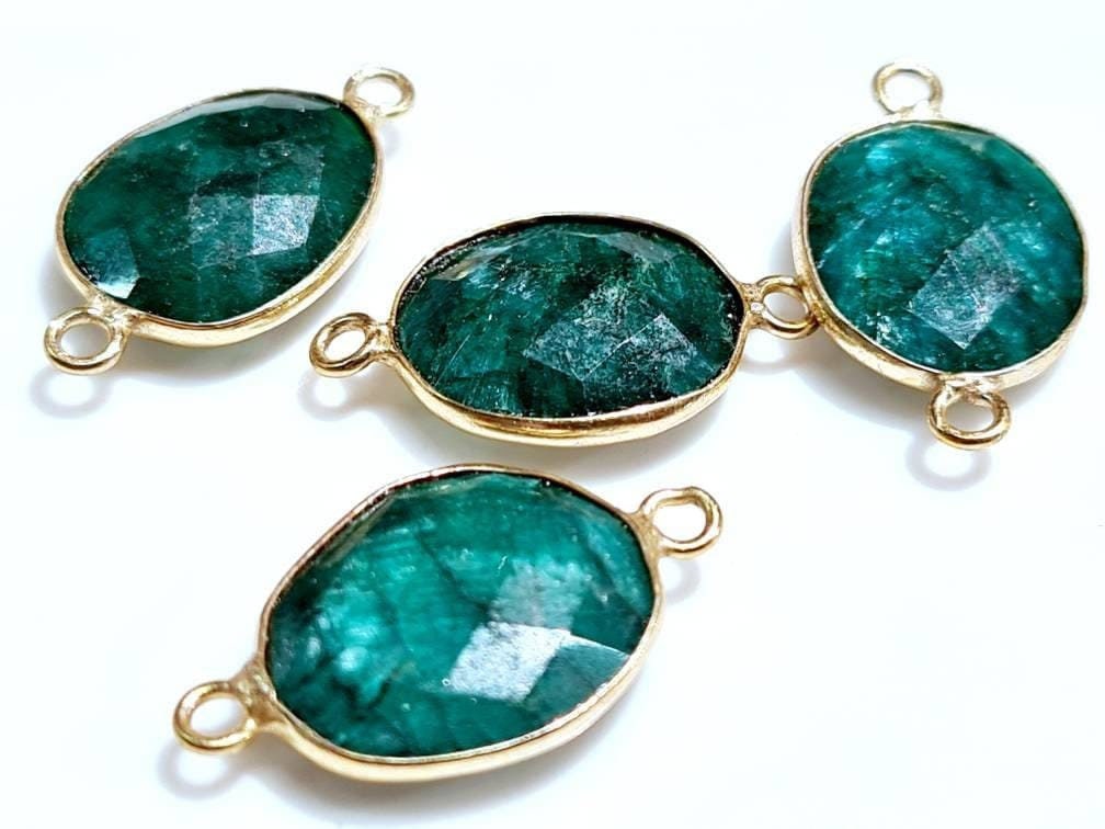 Ruby Sapphire, Emerald, Pyrite Faceted Oval 12-15x20mm Connector, Pendant, Focal Bead, Jewelry Making Piece