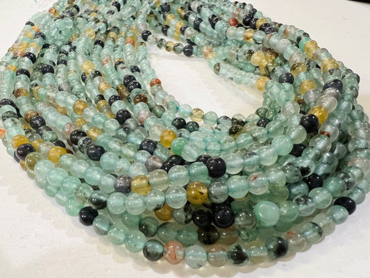 Multi Amazonite 4mm smooth Round Jewelry Making Blue Multi Color Gemstone for Bracelet, Necklace, Earrings Loose Beads 14.5&quot; Strand