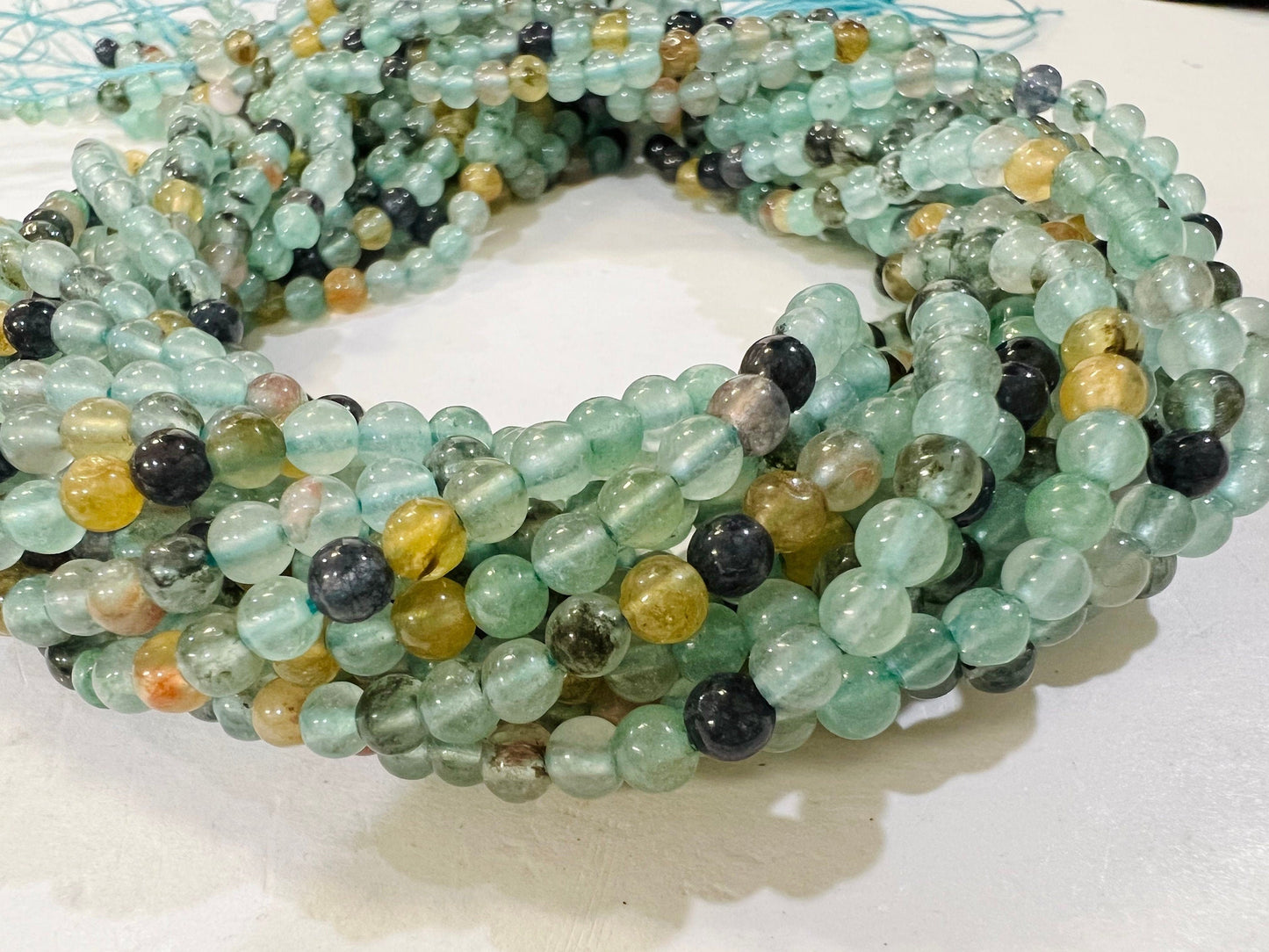 Multi Amazonite 4mm smooth Round Jewelry Making Blue Multi Color Gemstone for Bracelet, Necklace, Earrings Loose Beads 14.5" Strand