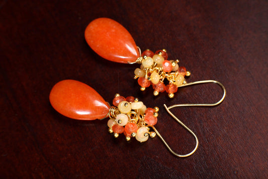 Carnelian, Ethiopian Opal Clusters, Carnelian Large Pear Drop Wire Wrapped in. 14k Gold filled earring Handmade Gift