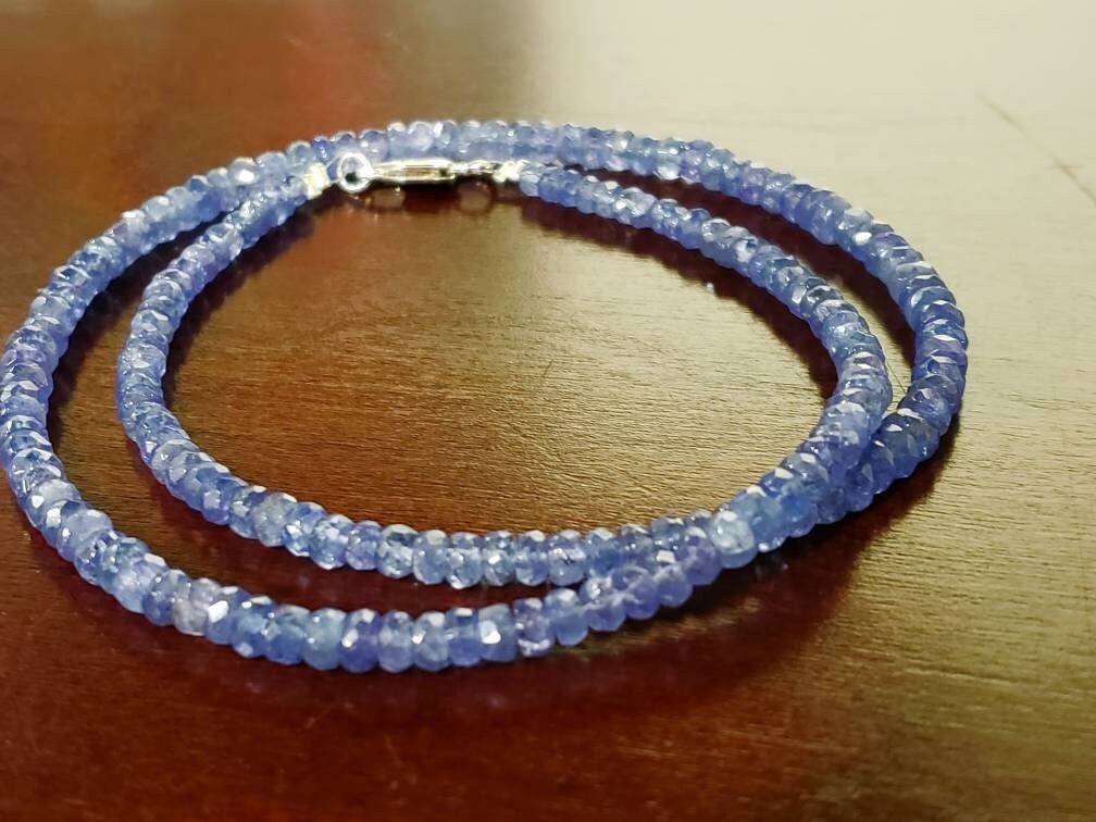 Tanzanite Faceted 4mm Rondelle Choker Necklace in 925 Sterling Silver, Gold Filled, Birthday, Natural Healing Energy Chakra Man, Woman gifts