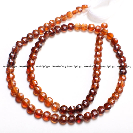 Natural Hessonite Garnet Faceted 3.5-4mm Coin Gemstone Beads, 12.5&quot; Strand