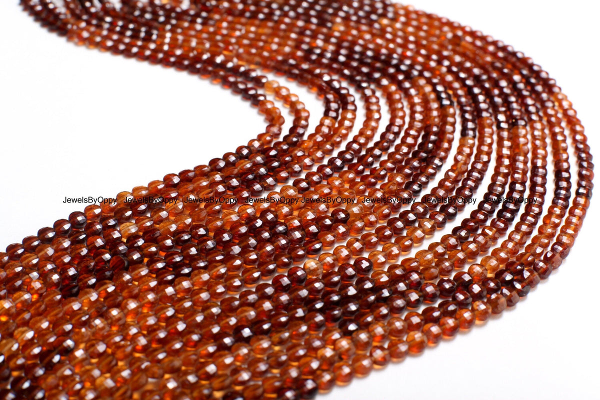 Natural Hessonite Garnet Faceted 3.5-4mm Coin Gemstone Beads, 12.5" Strand