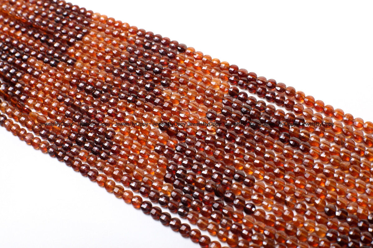 Natural Hessonite Garnet Faceted 3.5-4mm Coin Gemstone Beads, 12.5" Strand
