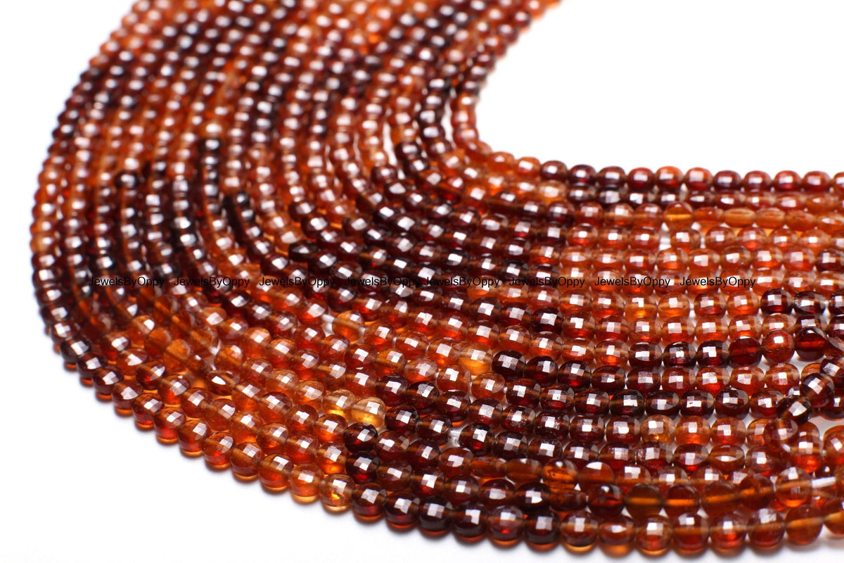 Natural Hessonite Garnet Faceted 3.5-4mm Coin Gemstone Beads, 12.5" Strand
