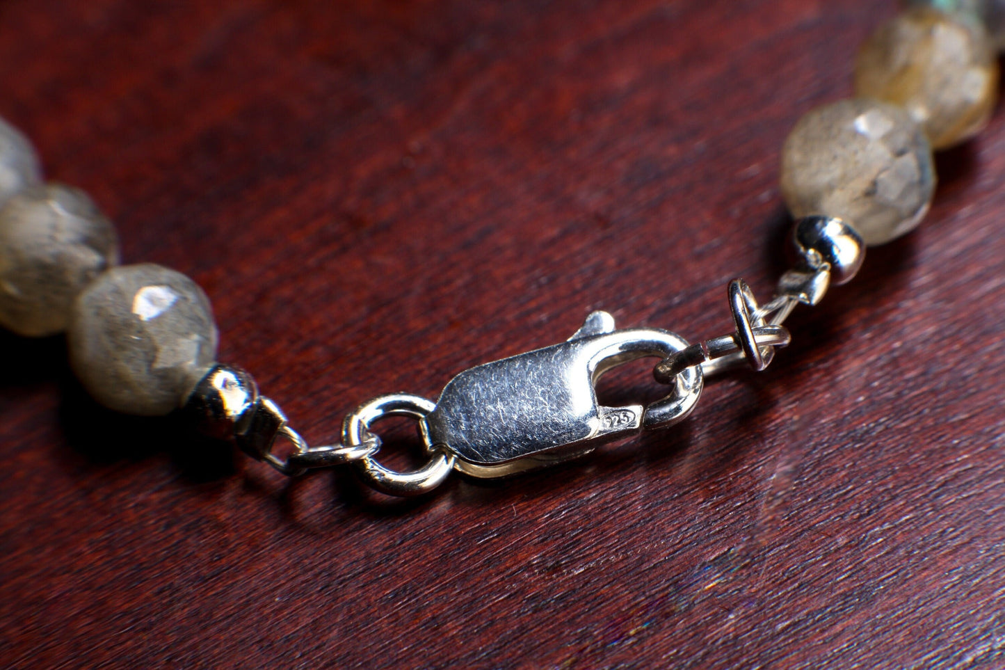 Labradorite Faceted Round 6mm Bracelet in 925 Sterling Silver Clasp, Natural Precious gift for her.
