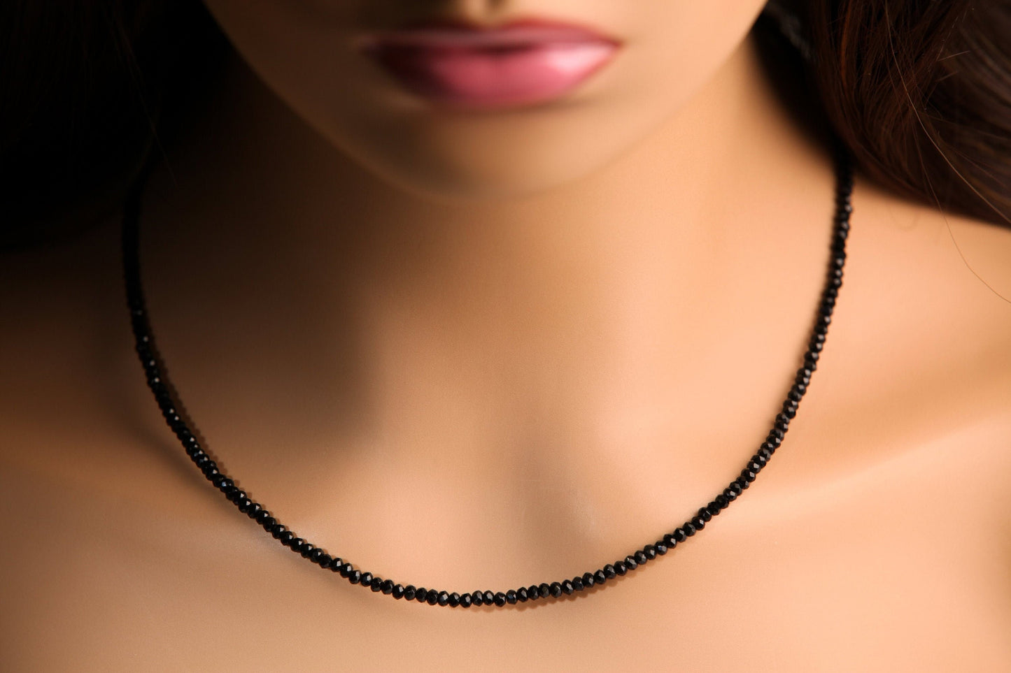 Natural Black Spinel Micro Faceted 3mm Diamond Cut 925 Sterling Silver Choker Layering Necklace Minimalist, Layering Necklace 14&quot; to 40&quot;