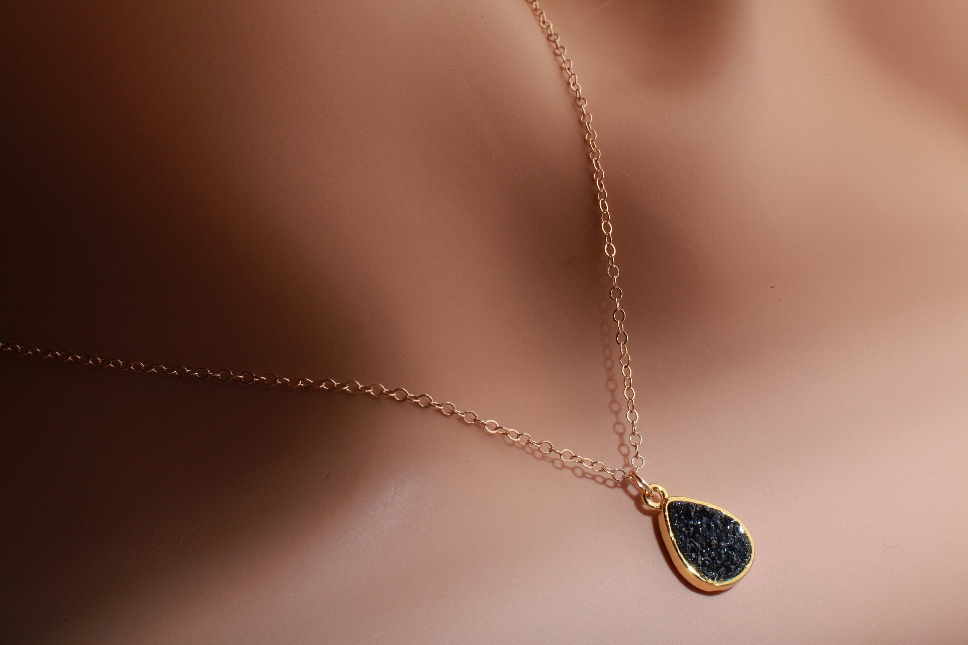 Druzy Geode Gemstone Pendant in 4 colors of Purple, Gold, Silver, Dark Navy Blue Sparkly, 14K Gold Filled Chain, 14", 16", 18",20" Necklace