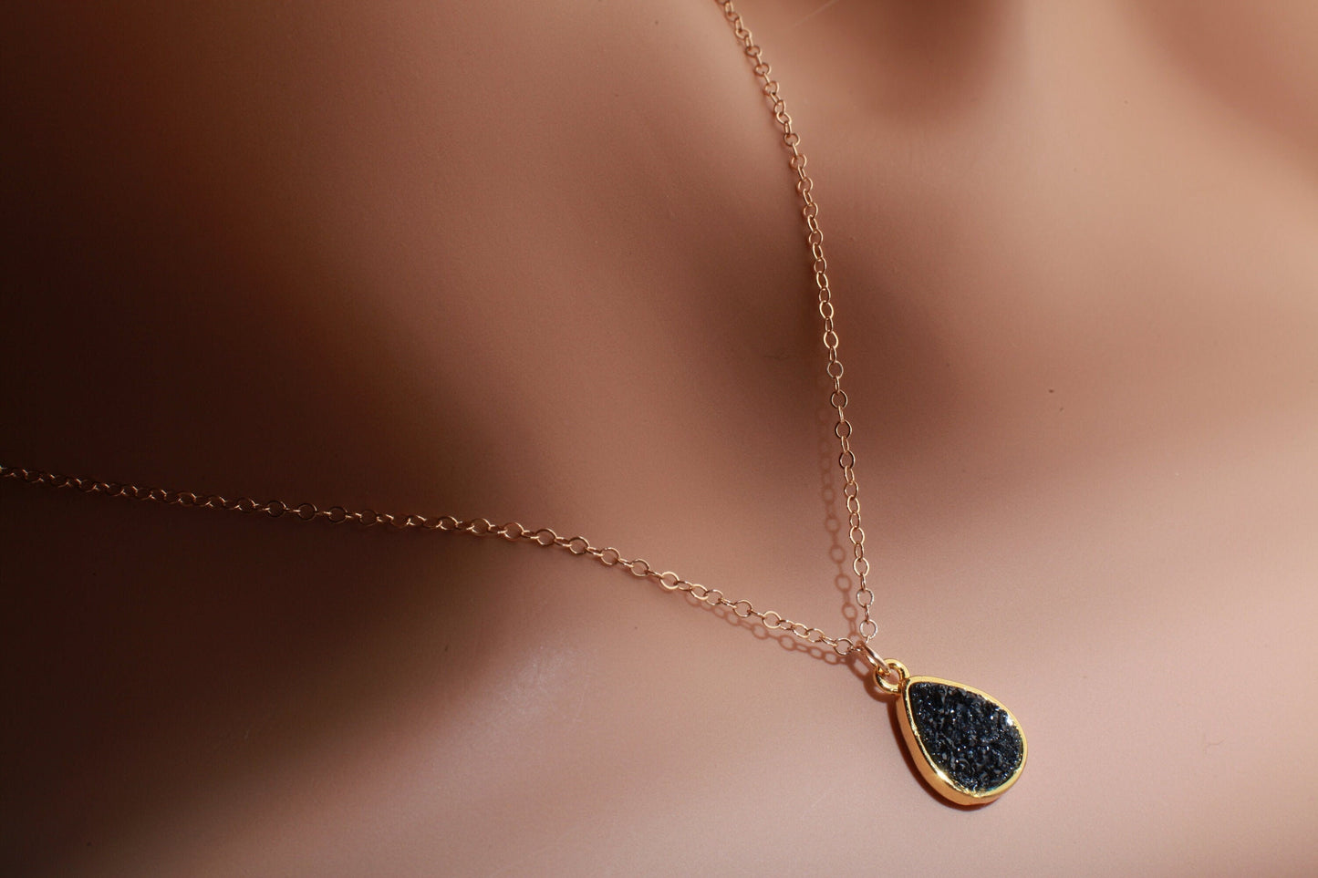 Druzy Geode Gemstone Pendant in 4 colors of Purple, Gold, Silver, Dark Navy Blue Sparkly, 14K Gold Filled Chain, 14&quot;, 16&quot;, 18&quot;,20&quot; Necklace