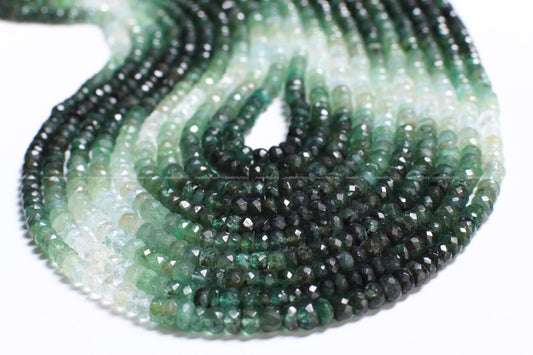 Natural Emerald Ombre Shaded 4-5mm large hand Faceted Roundel high Quality for Jewelry Making Gemstone 4&quot;, 8&quot;, 15.75&quot; Strand