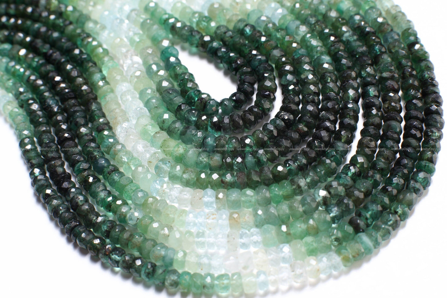 Natural Emerald Ombre Shaded 4-5mm large hand Faceted Roundel high Quality for Jewelry Making Gemstone 4&quot;, 8&quot;, 15.75&quot; Strand