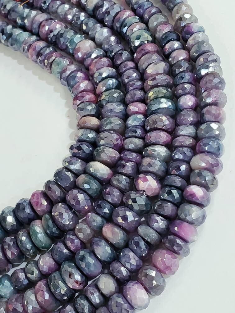 Natural bio purple Moonstone multi tone mystic 8mm - 10.5mm roundel, necklace bracelet earrings jewelry making beads, 8&quot; strand