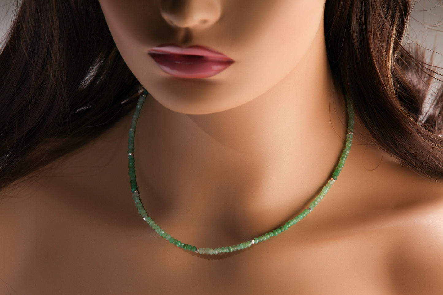 Chrysoprase Faceted 3.5mm ombré shaded Rondelle Choker Necklace in 925 Sterling Silver, soothing light green ,Woman gifts, Birthday