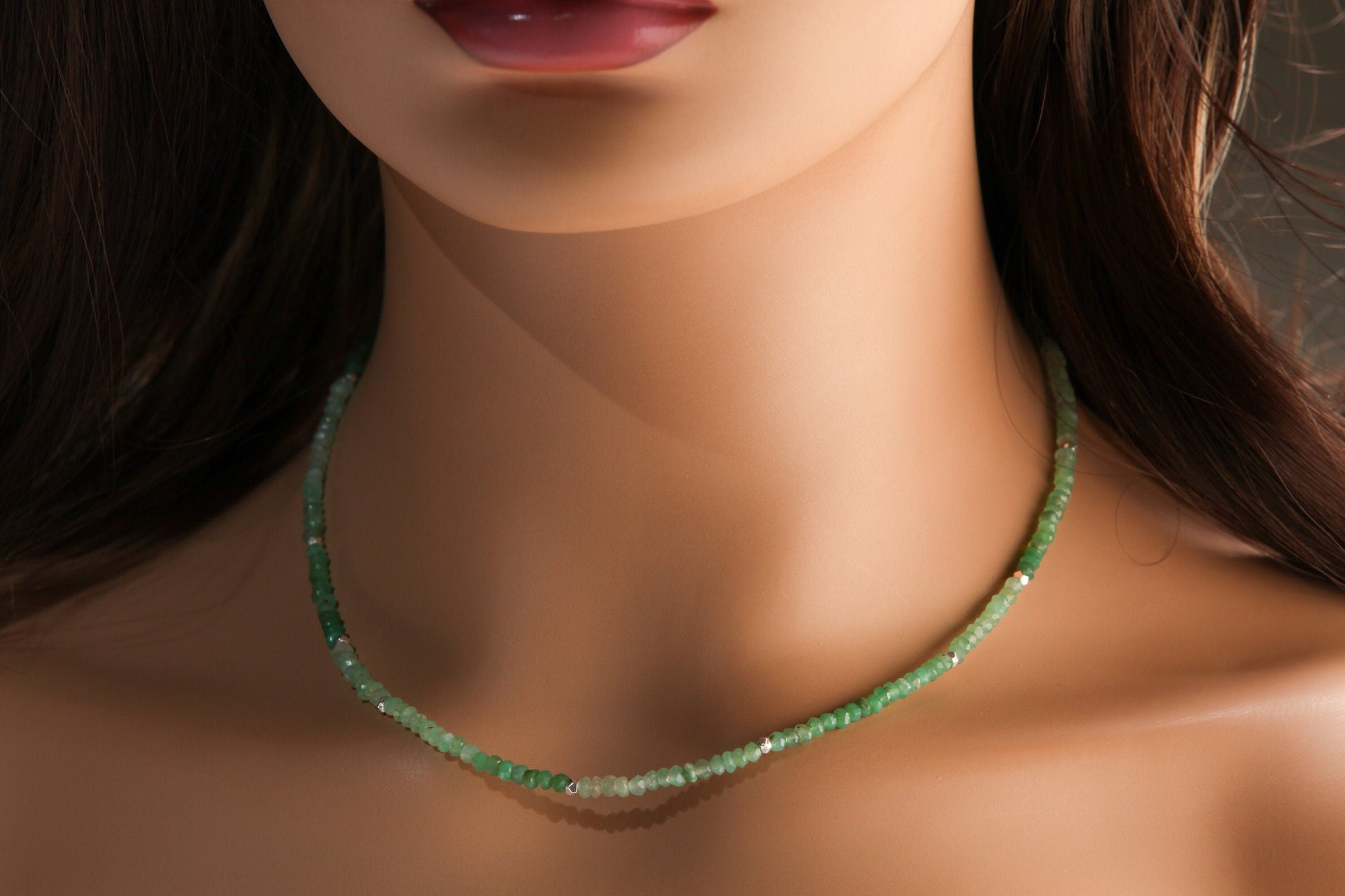 Chrysoprase Faceted 3.5mm ombré shaded Rondelle Choker Necklace in 925 Sterling Silver, soothing light green ,Woman gifts, Birthday