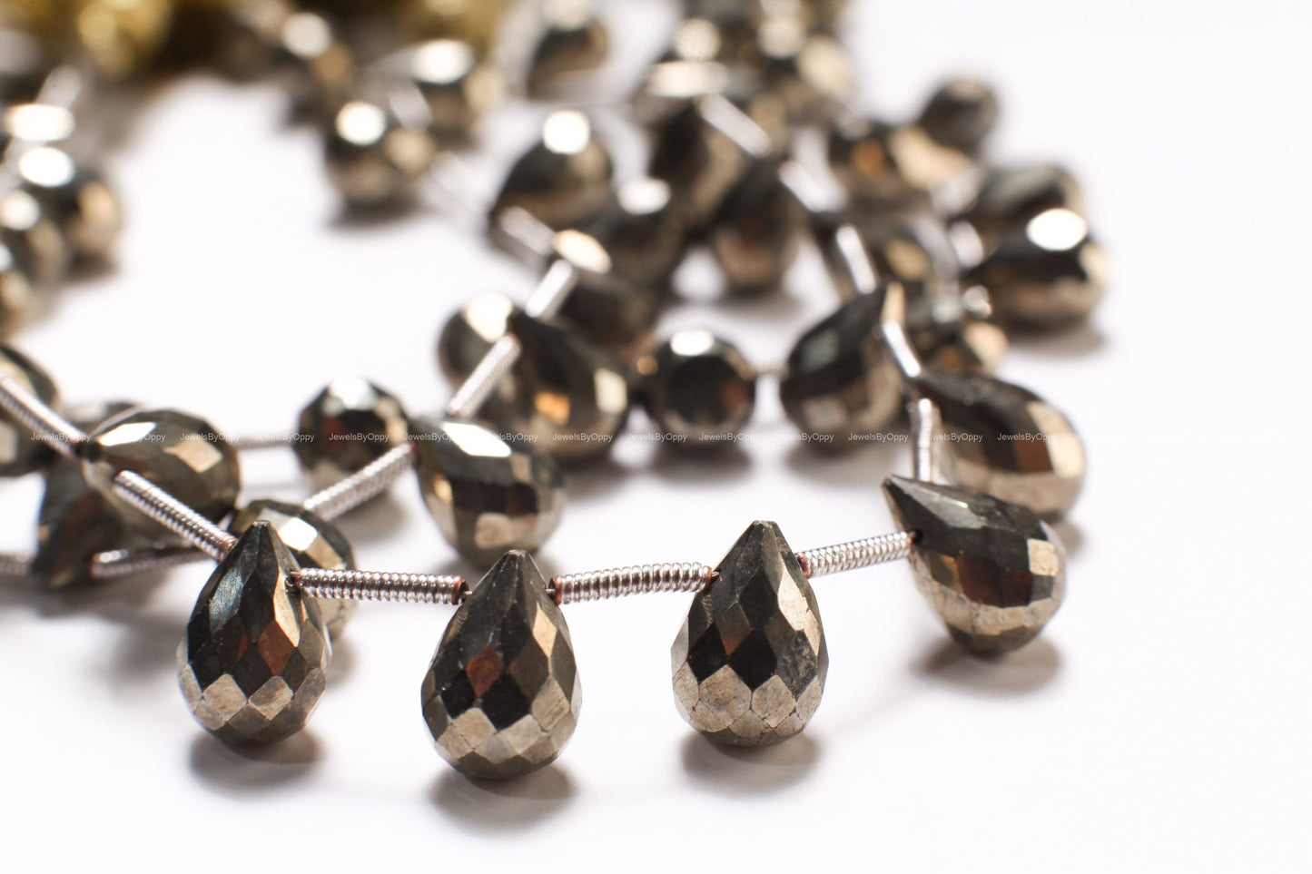 Pyrite Faceted Briolette 6x9mm Teardrop, Jewelry Making Beads 1 strand 20 Pcs, super sparkly, heavy weight.