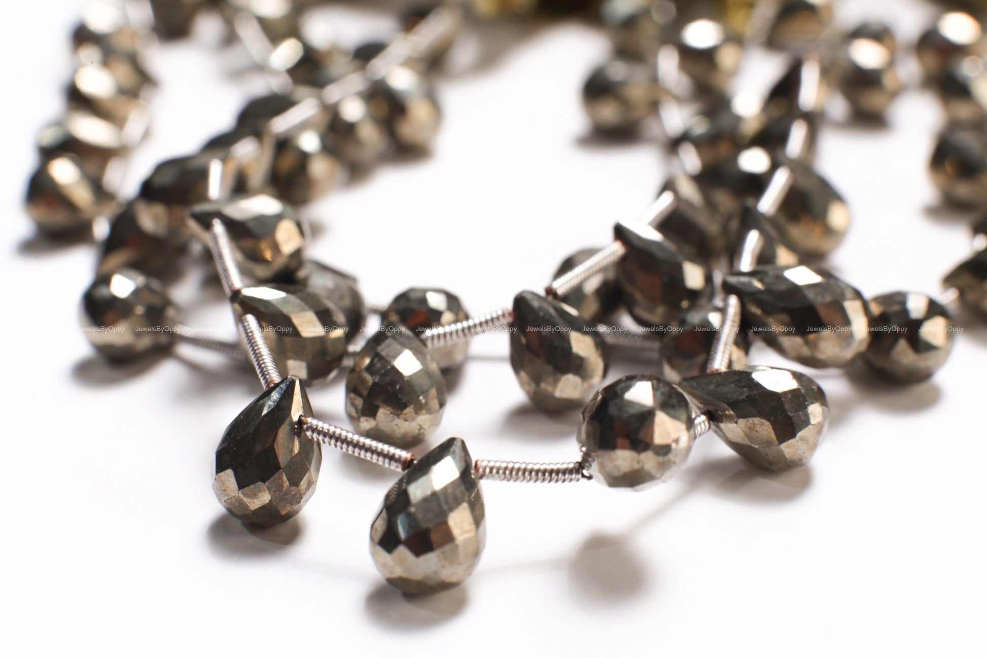 Pyrite Faceted Briolette 6x9mm Teardrop, Jewelry Making Beads 1 strand 20 Pcs, super sparkly, heavy weight.