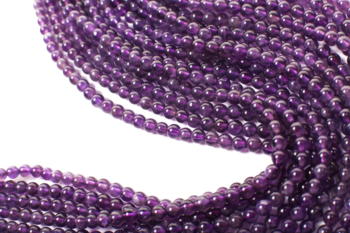 Amethyst Round 4mm, Jewelry Making Necklace, Bracelet, DIY Gemstone Purple Smooth Round Beads 15.5" Strand