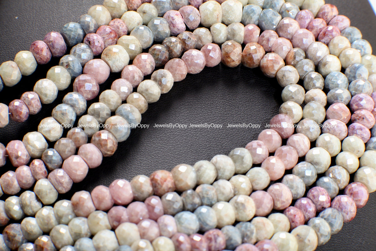 Natural Multi Pink Silverite Sapphire Faceted Rondelle 6.5-8mm, Rare , heavy weight , Jewelry Making Gemstone Beads 3",6",13" Strand