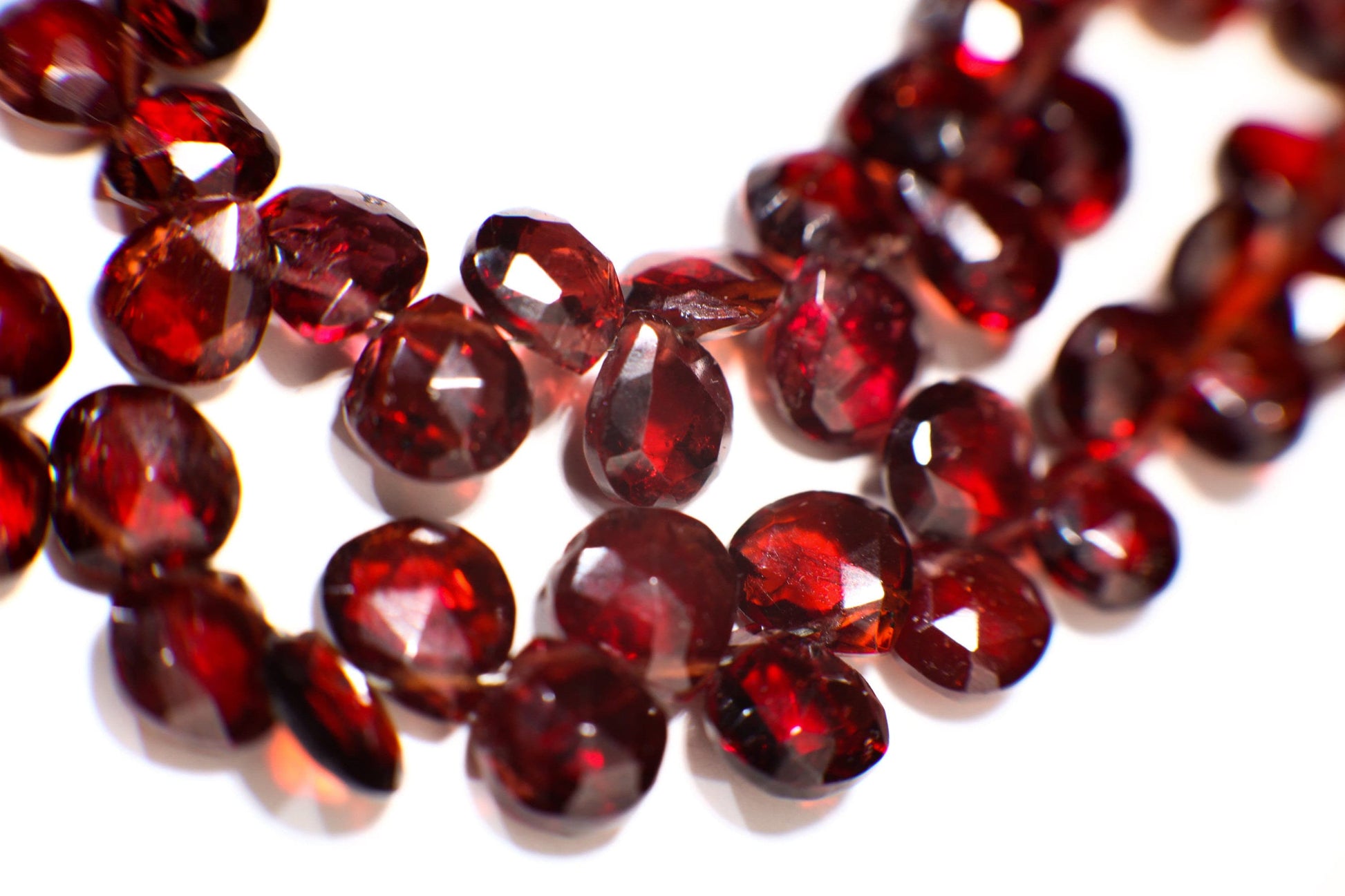 Mozambique Red Garnet Micro Faceted 6-7mm Heart Shape Pear Drop, Jewelry Making Rich Dark Red, January Birthstone Teardrop Beads