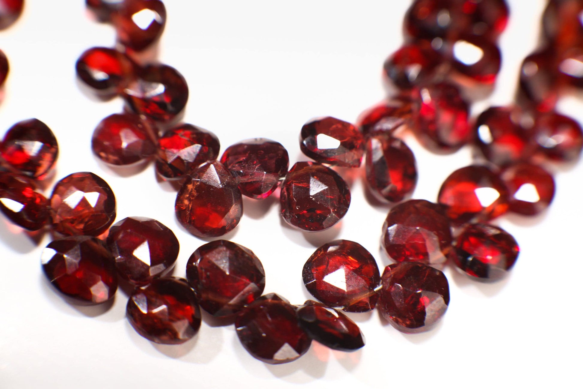 Mozambique Red Garnet Micro Faceted 6-7mm Heart Shape Pear Drop, Jewelry Making Rich Dark Red, January Birthstone Teardrop Beads