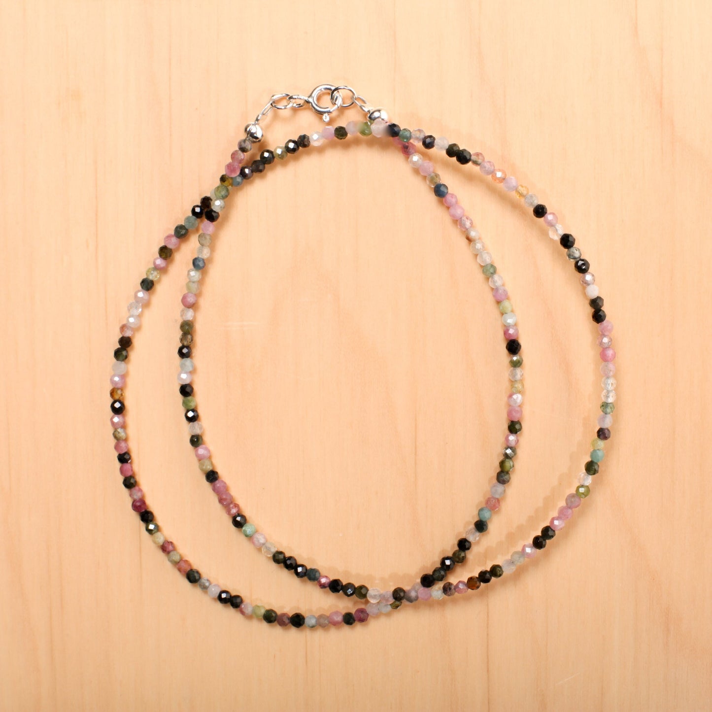 3-3.5mm Faceted Iolite, Emerald Spinel, Multi Watermelon Tourmaline Layering Choker 925 Sterling Silver Necklace, Precious Gemstones