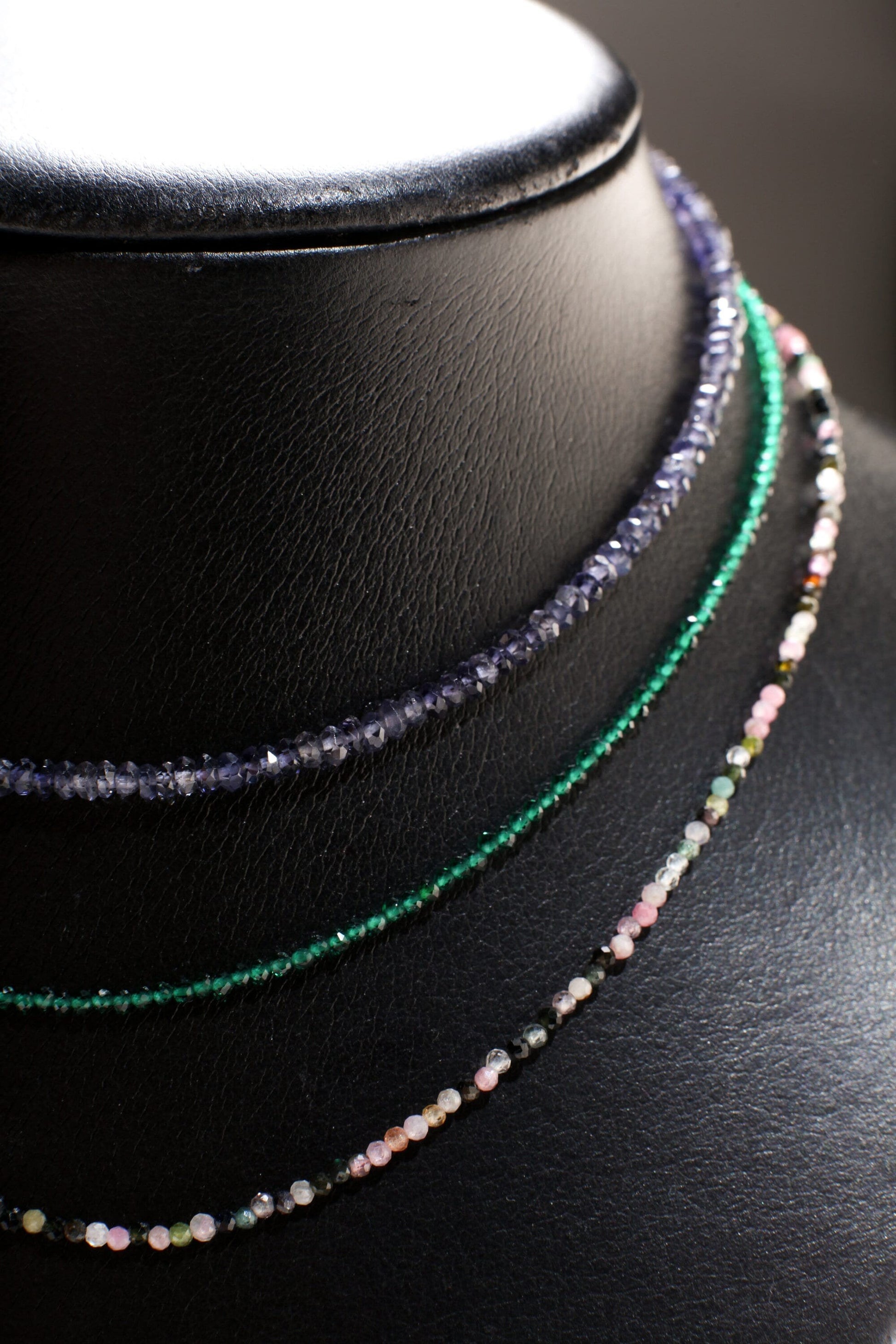 3-3.5mm Faceted Iolite, Emerald Spinel, Multi Watermelon Tourmaline Layering Choker 925 Sterling Silver Necklace, Precious Gemstones