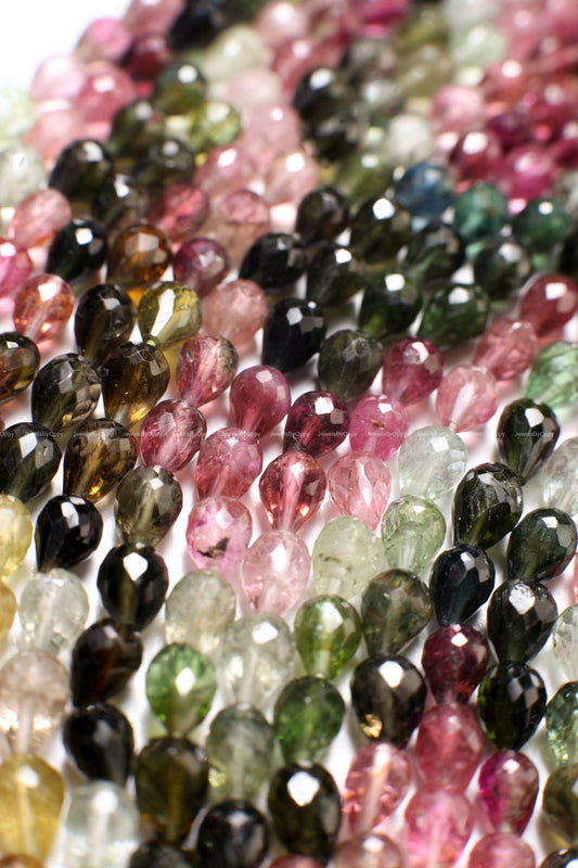 Natural Multi Watermelon Tourmaline Faceted Briolette 4-4.5x6-6.5mm Drop Shape Teardrop DIY Jewelry Making Gemstone Teardrop Beads