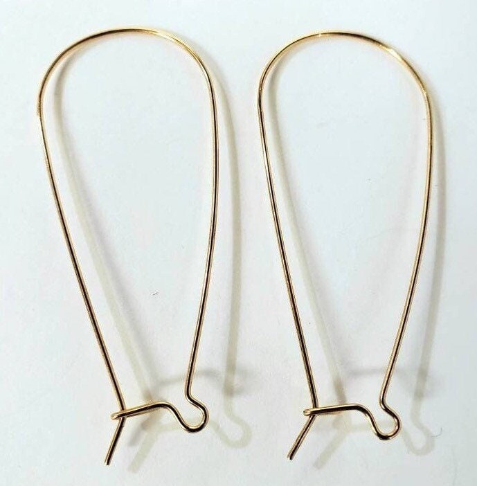 14k gold filled 35mm and 48mm long kidney earwire , made in USA , smooth long earrings making elegant earwire , 1 pair, 2 pieces