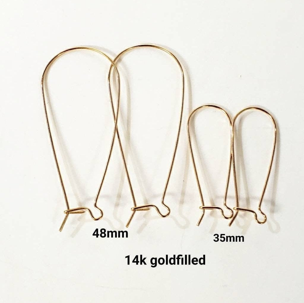 14k gold filled 35mm and 48mm long kidney earwire , made in USA , smooth long earrings making elegant earwire , 1 pair, 2 pieces