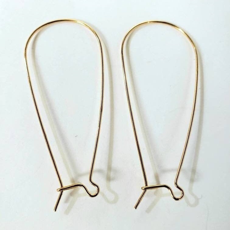 14k gold filled 35mm and 48mm long kidney earwire , made in USA , smooth long earrings making elegant earwire , 1 pair, 2 pieces