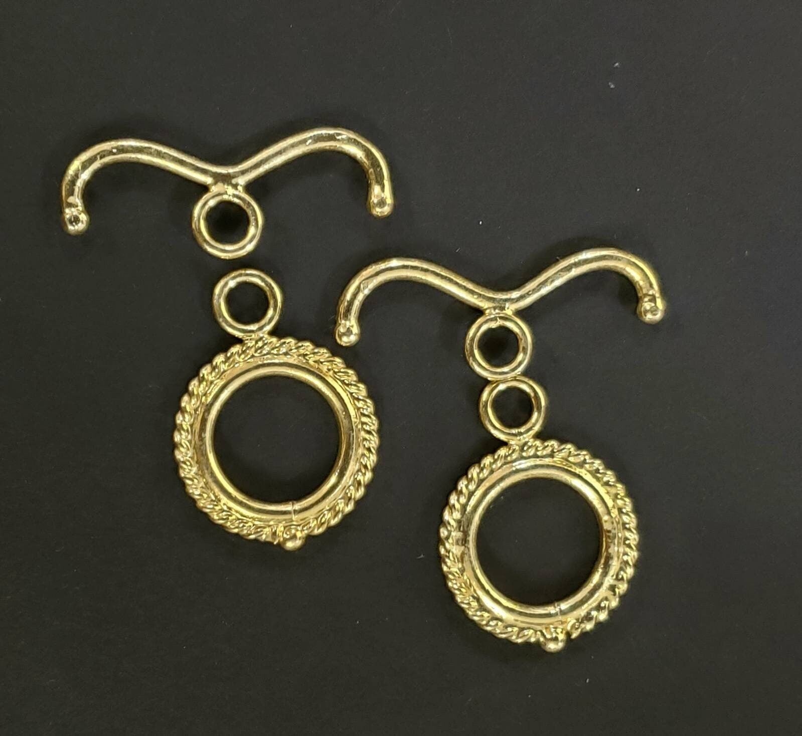 22K Gold Vermeil 925 Sterling Silver Bali fancy Toggle Clasp, 15mm circle, 26mm bar. Vintage Handmade Antique clasp, 1 set or bulk