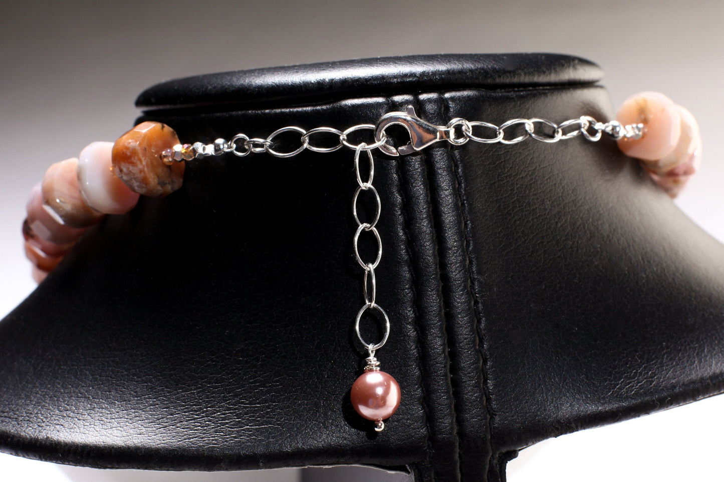 Pink Peruvian Opal Faceted Rondelle,12-14mm tyre shape Natural Gemstone in 925 Sterling Silver 19.5" Necklace and 2" Extension Chain
