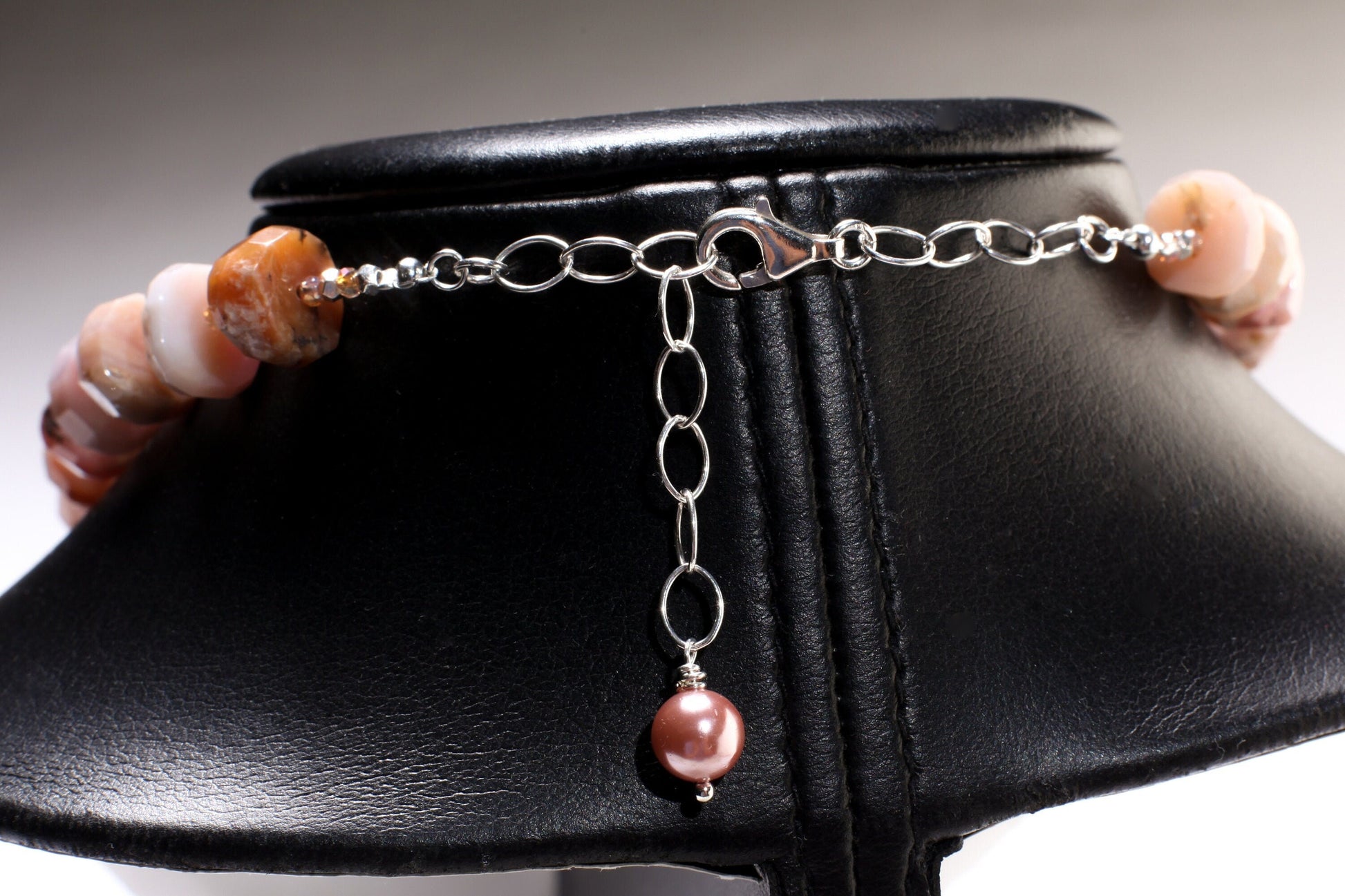 Pink Peruvian Opal Faceted Rondelle,12-14mm tyre shape Natural Gemstone in 925 Sterling Silver 19.5" Necklace and 2" Extension Chain
